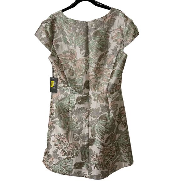 Vince Camuto blush metalic Jacquard Pleated Cap Sleeve Fit & Flare Dress, Sz 14 - Picture 3 of 12